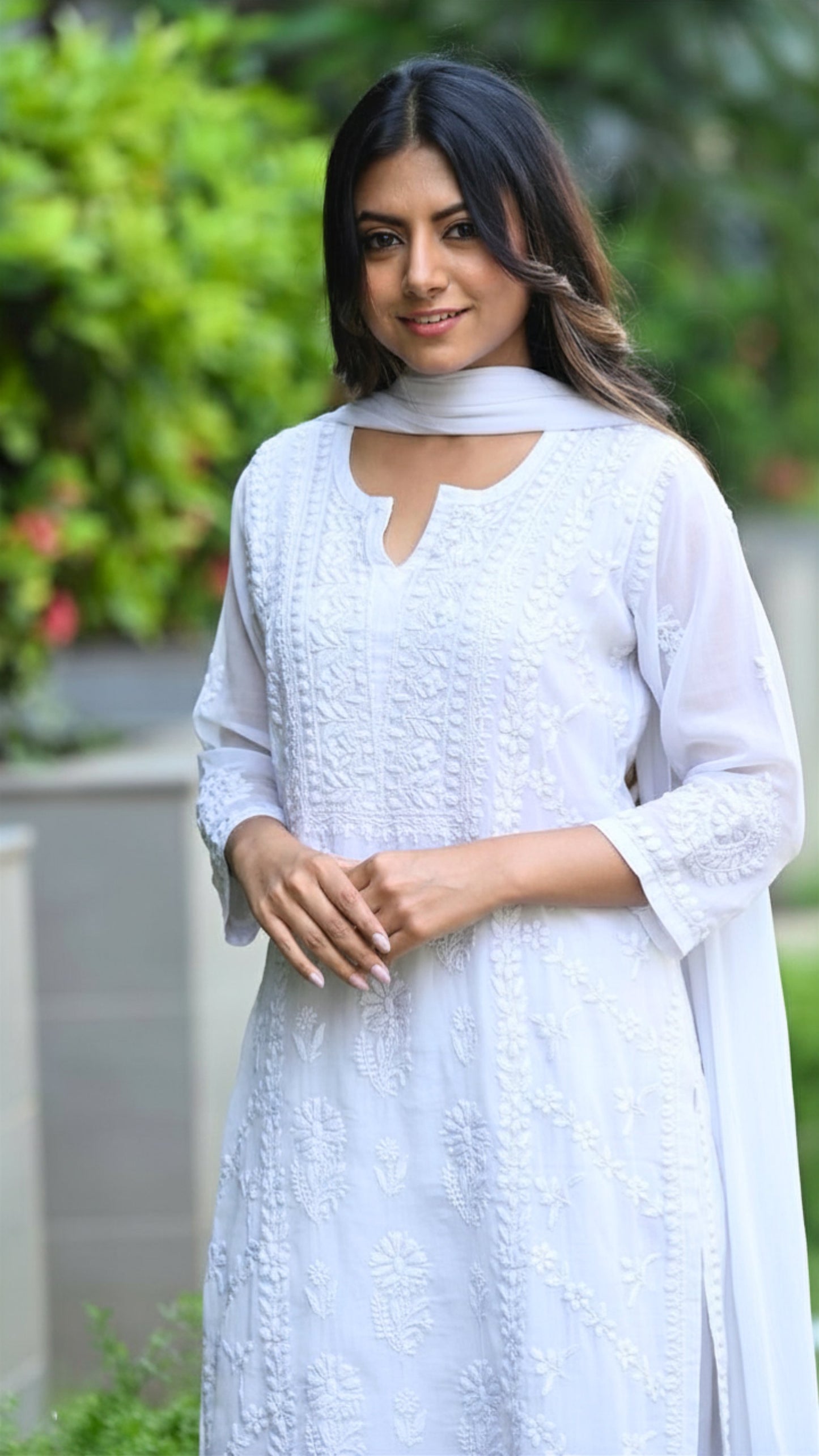 Amara Pure Kota Doria Chikankari Kurta & Kurta Sets - Pristine White
