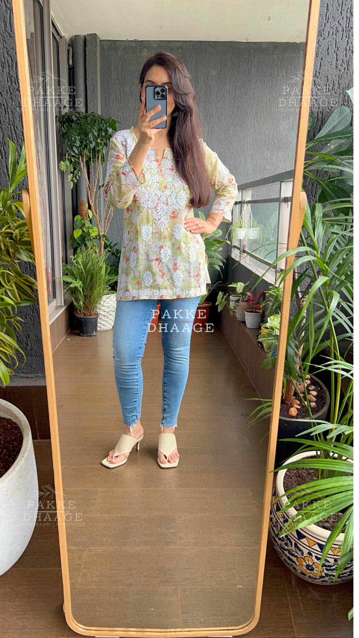 Myra Pure Mulmul Short Kurti Shadow Lime