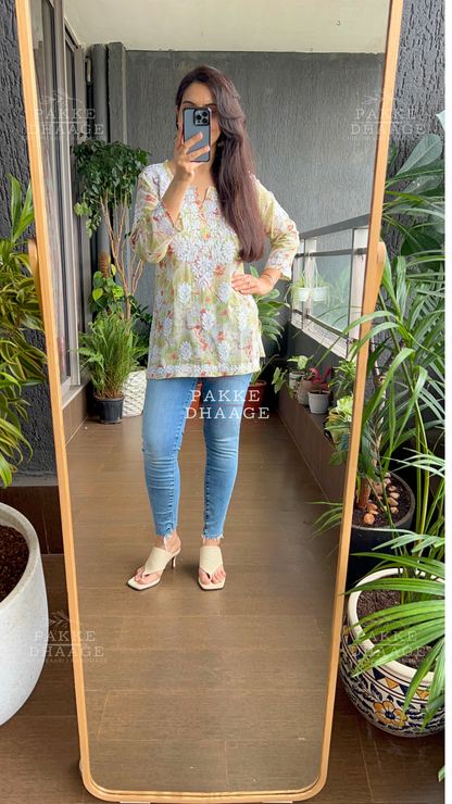 Myra Pure Mulmul Short Kurti Shadow Lime