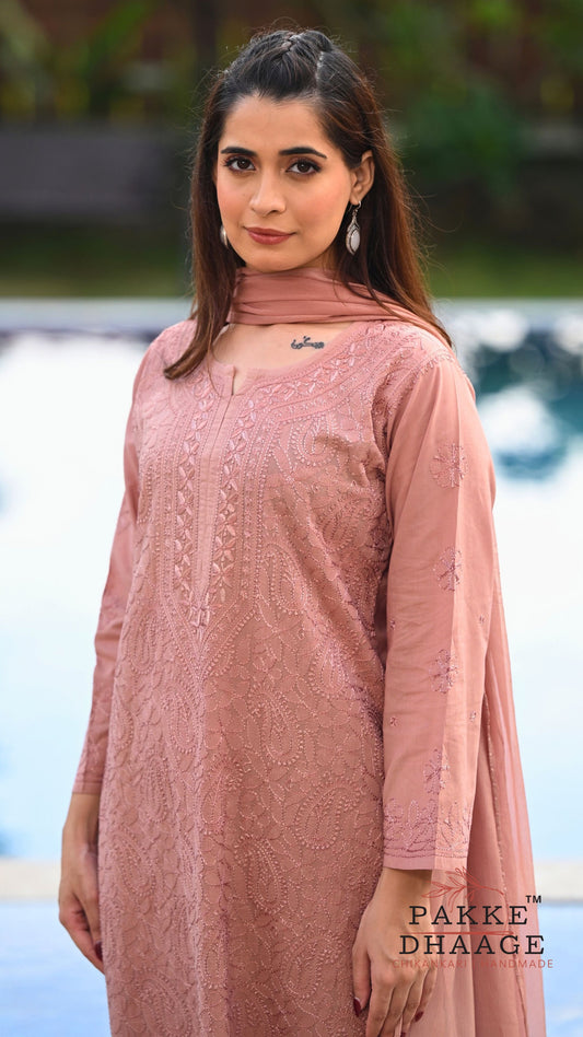 Inayat Resham Dhaaga Mulmul Kurta & Kurta Sets - Mocha Mousse