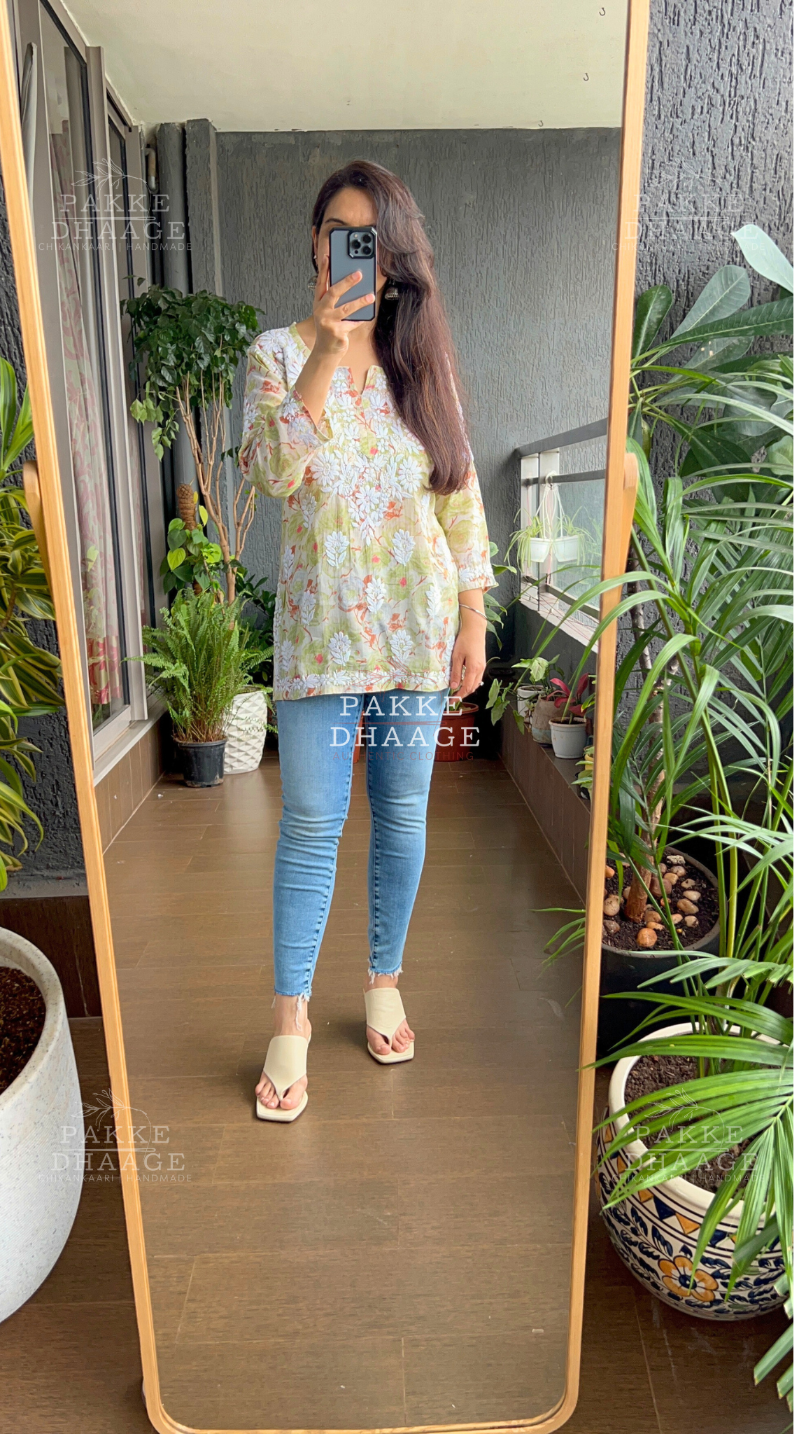 Myra Pure Mulmul Short Kurti Shadow Lime