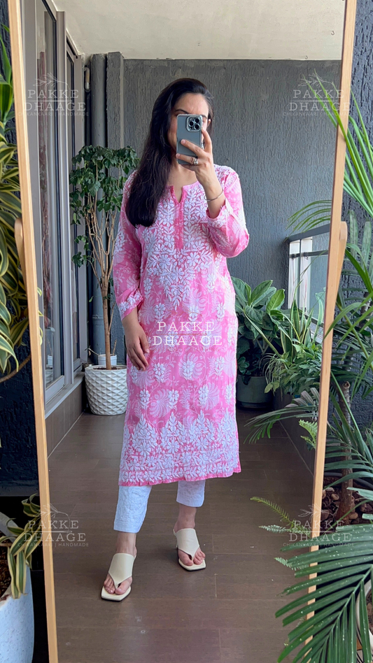 Gulnar Printed Mulmul Kurta - Pink