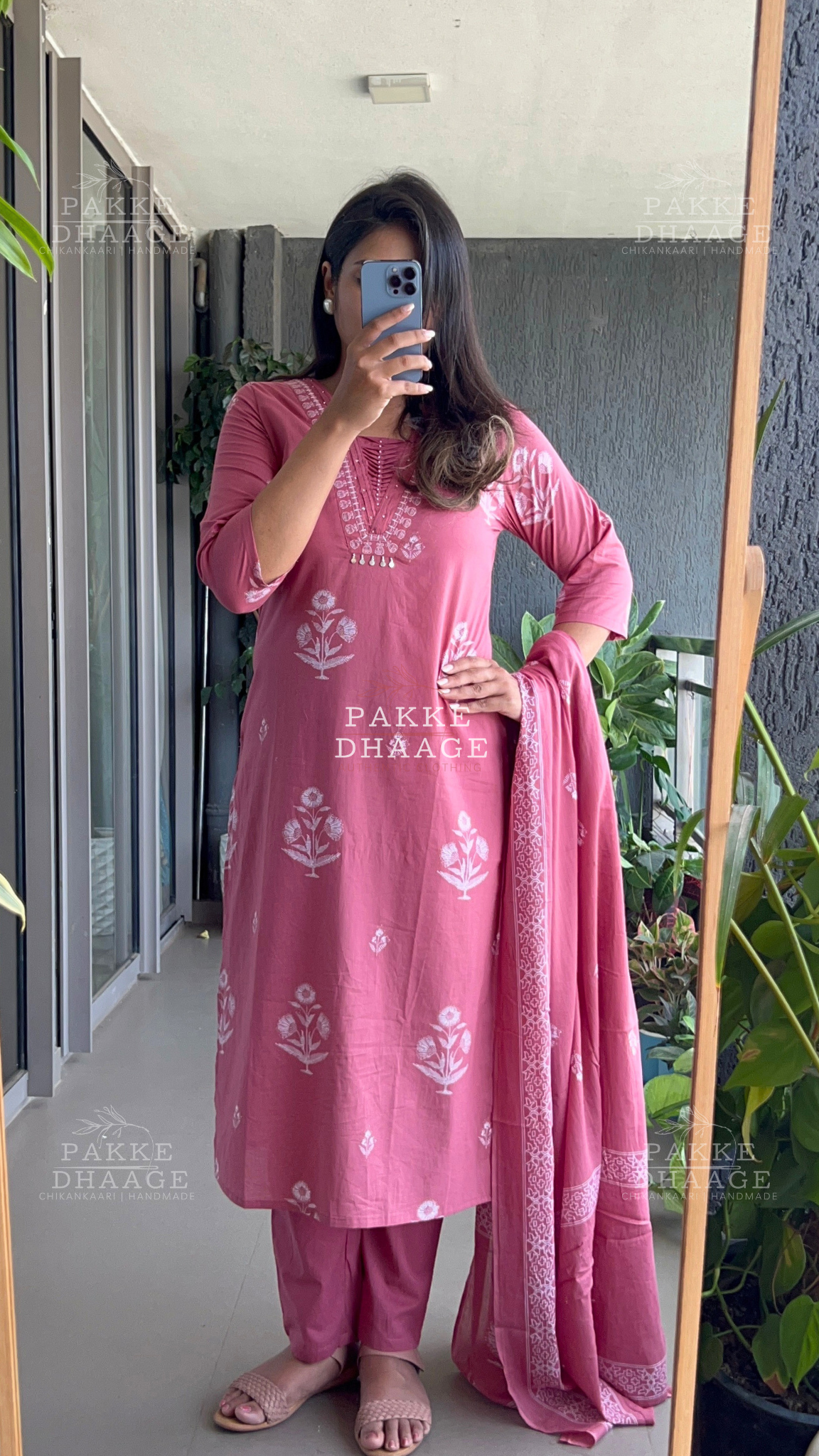 Dusty Rose Pink Pure Cotton Suit Set