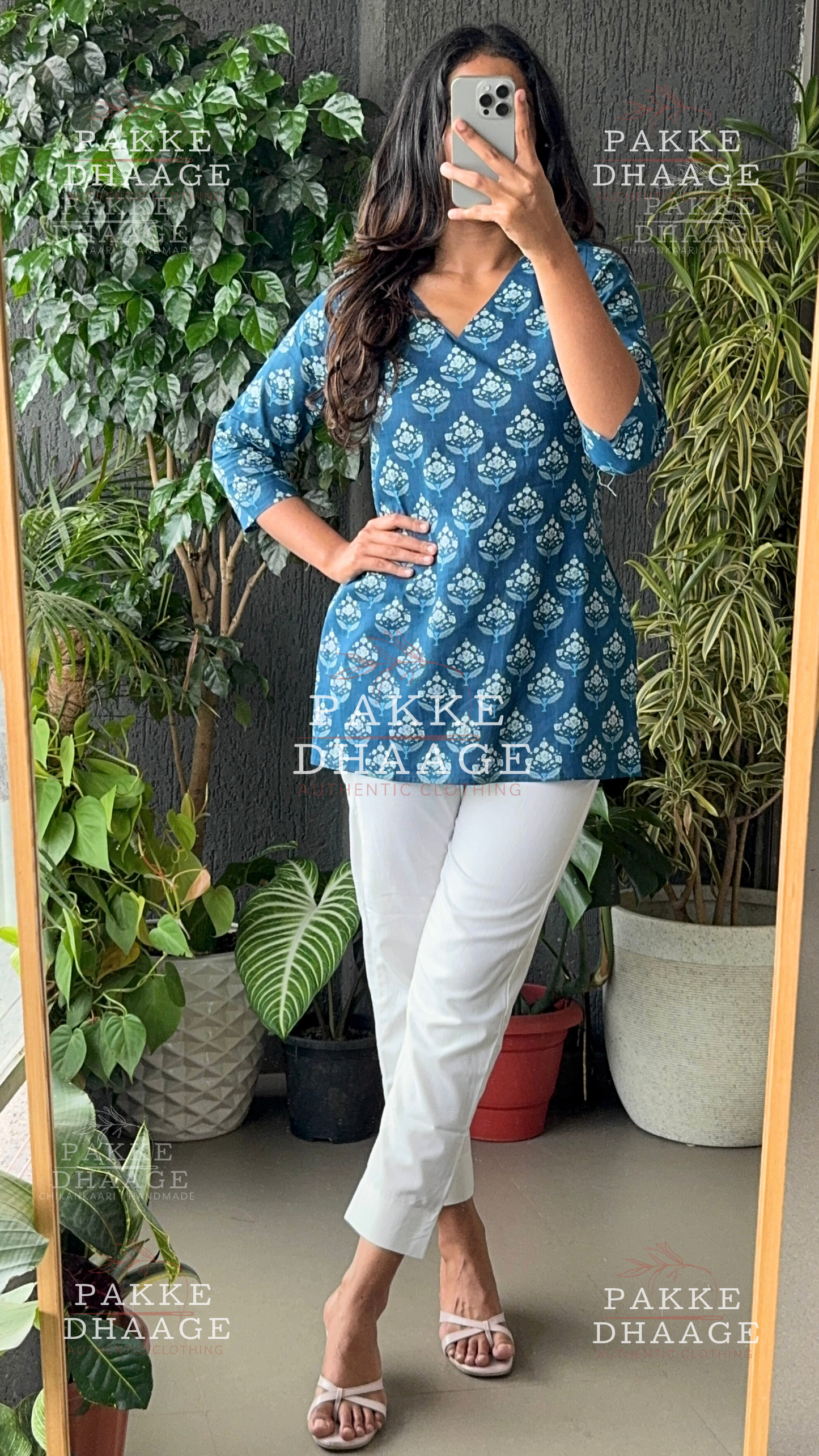 Pink Poetry Pure Cotton Short Kurtis - Indigo Blue
