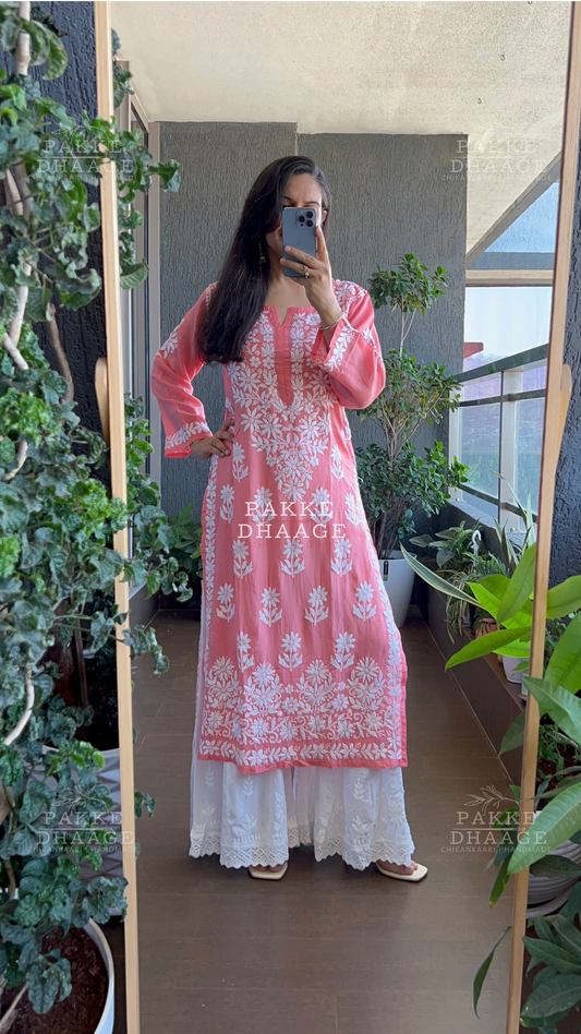 Aaliya Modal Kurta - Coral Peach