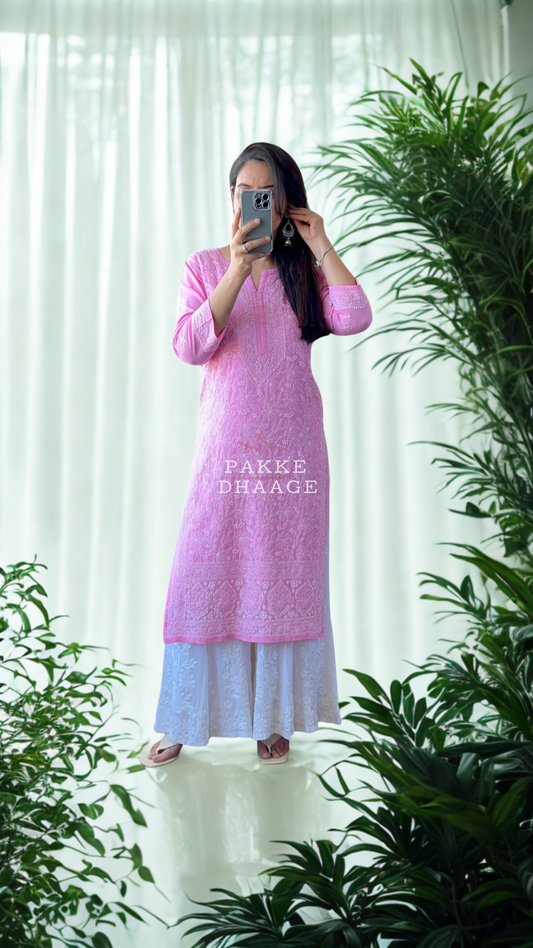 Roohi Pure Mulmul Cotton Kurta - Pink