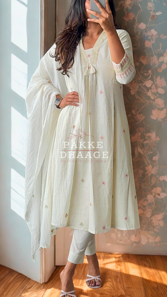 Needle Art Embroidered 3-Pc Suit Set - Ivory Pearl