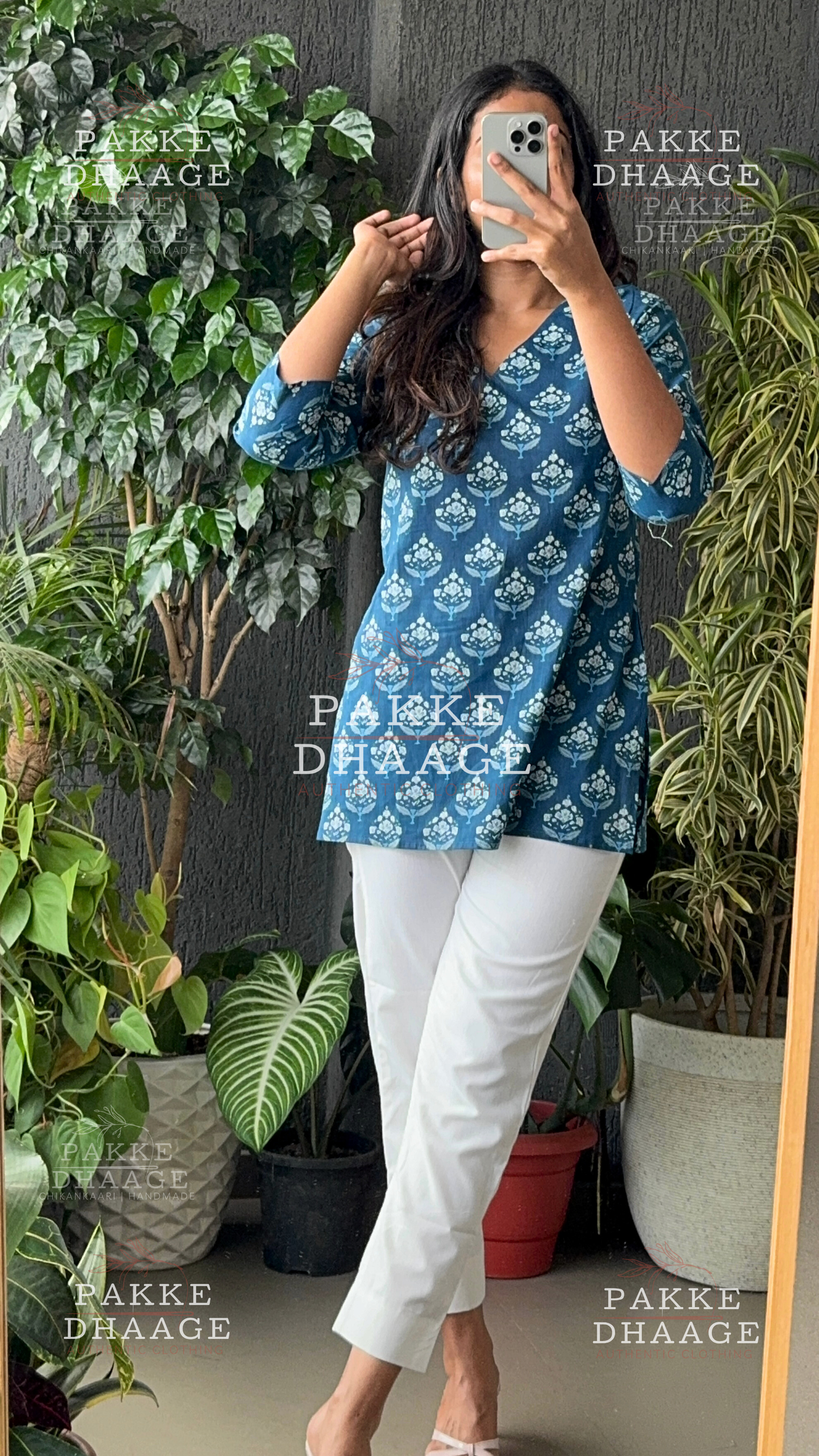 Pink Poetry Pure Cotton Short Kurtis - Indigo Blue