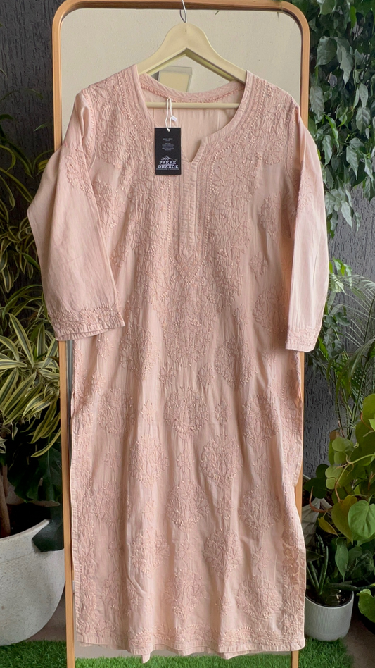 Zarah Pure Mulmul Chikankari Kurta - Mocha-Mousse