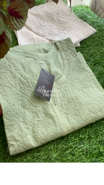 Zarah Pure Mulmul Plus Size Kurta - Pistachio Green