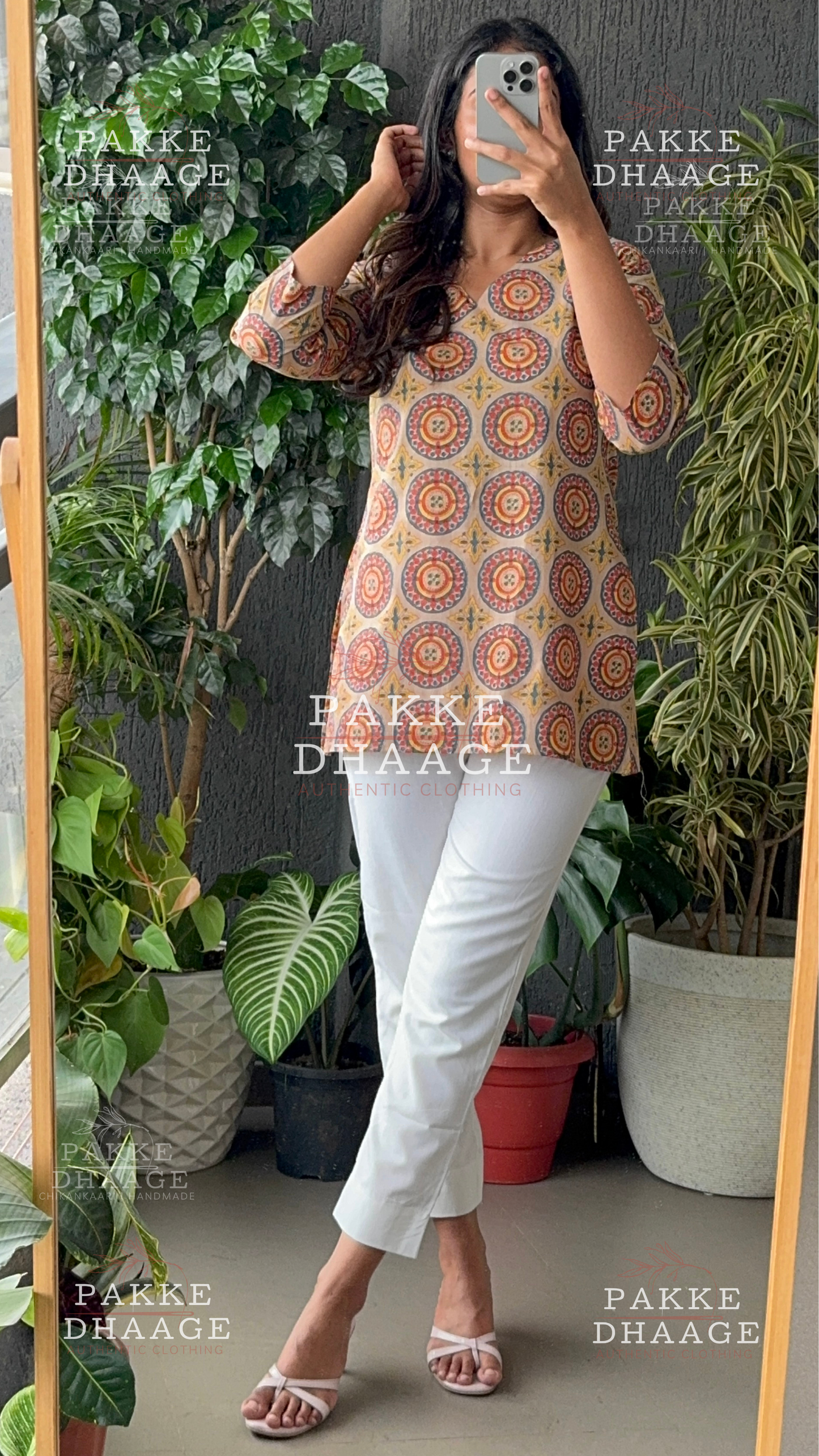 Print Poetry Pure Cotton Short Kurtis - Floral Beige
