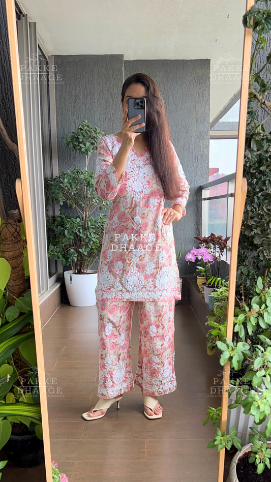 Adah Pure Mulmul Kurta Palazzo 2PC Set - Orchid Pink