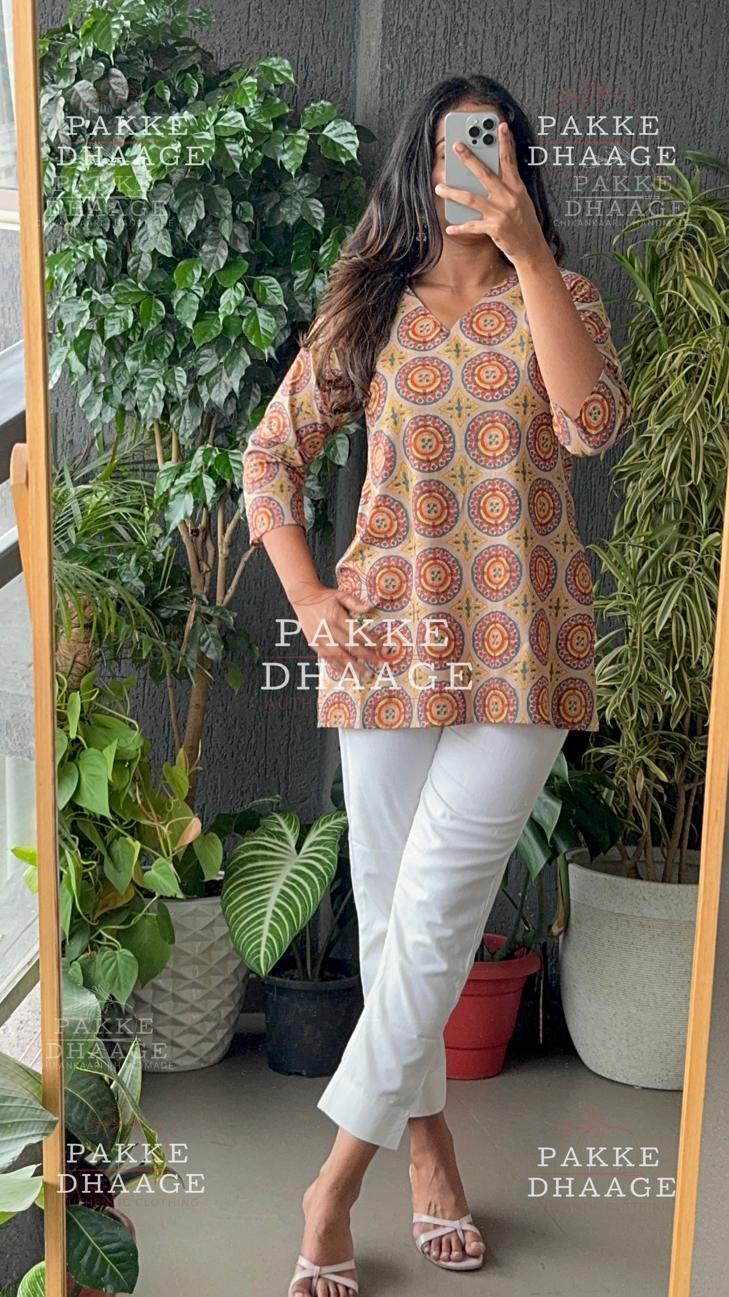 Print Poetry Pure Cotton Short Kurtis - Floral Beige