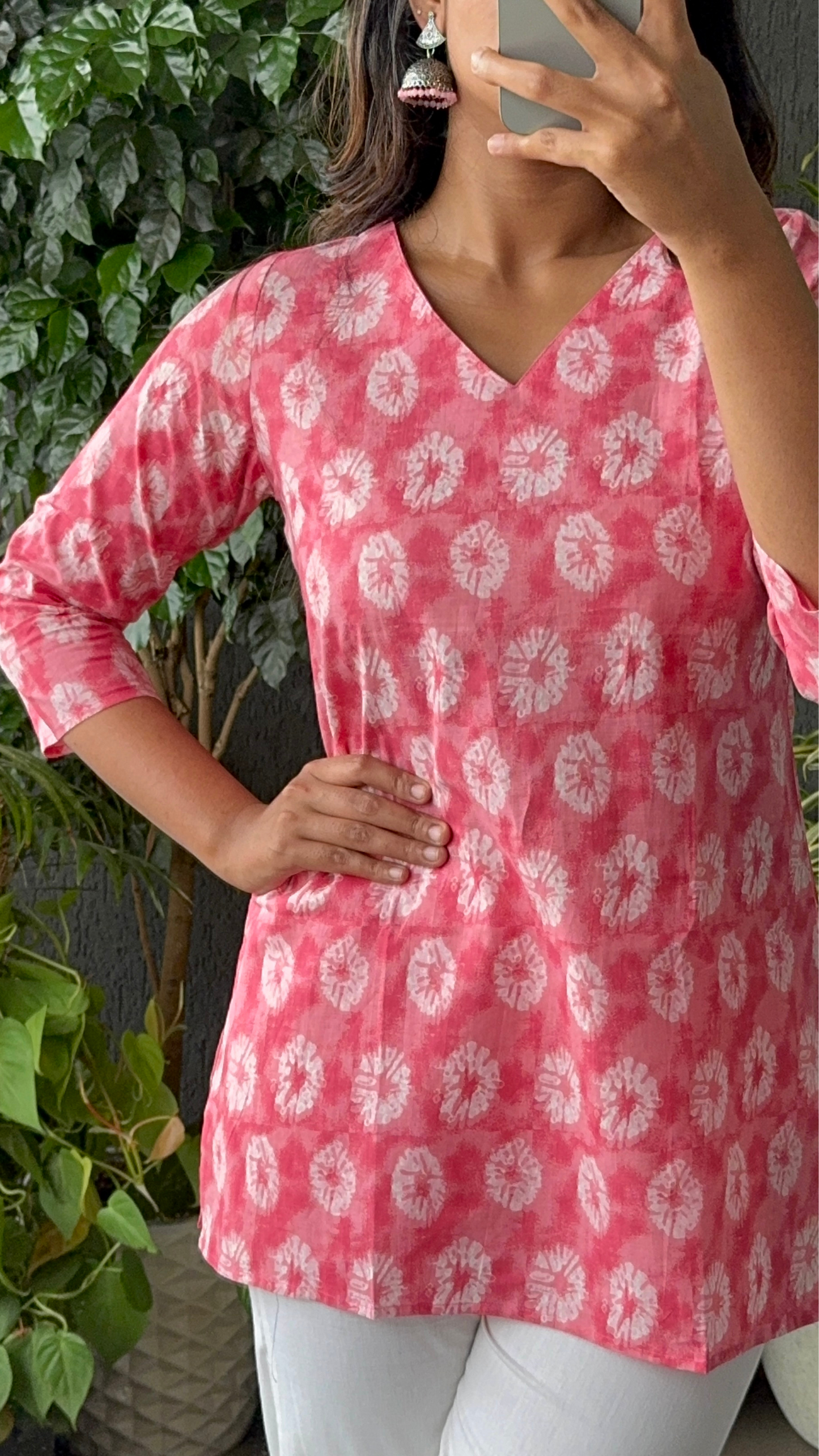 Print Poetry Pure Cotton Short Kurtis - Pink