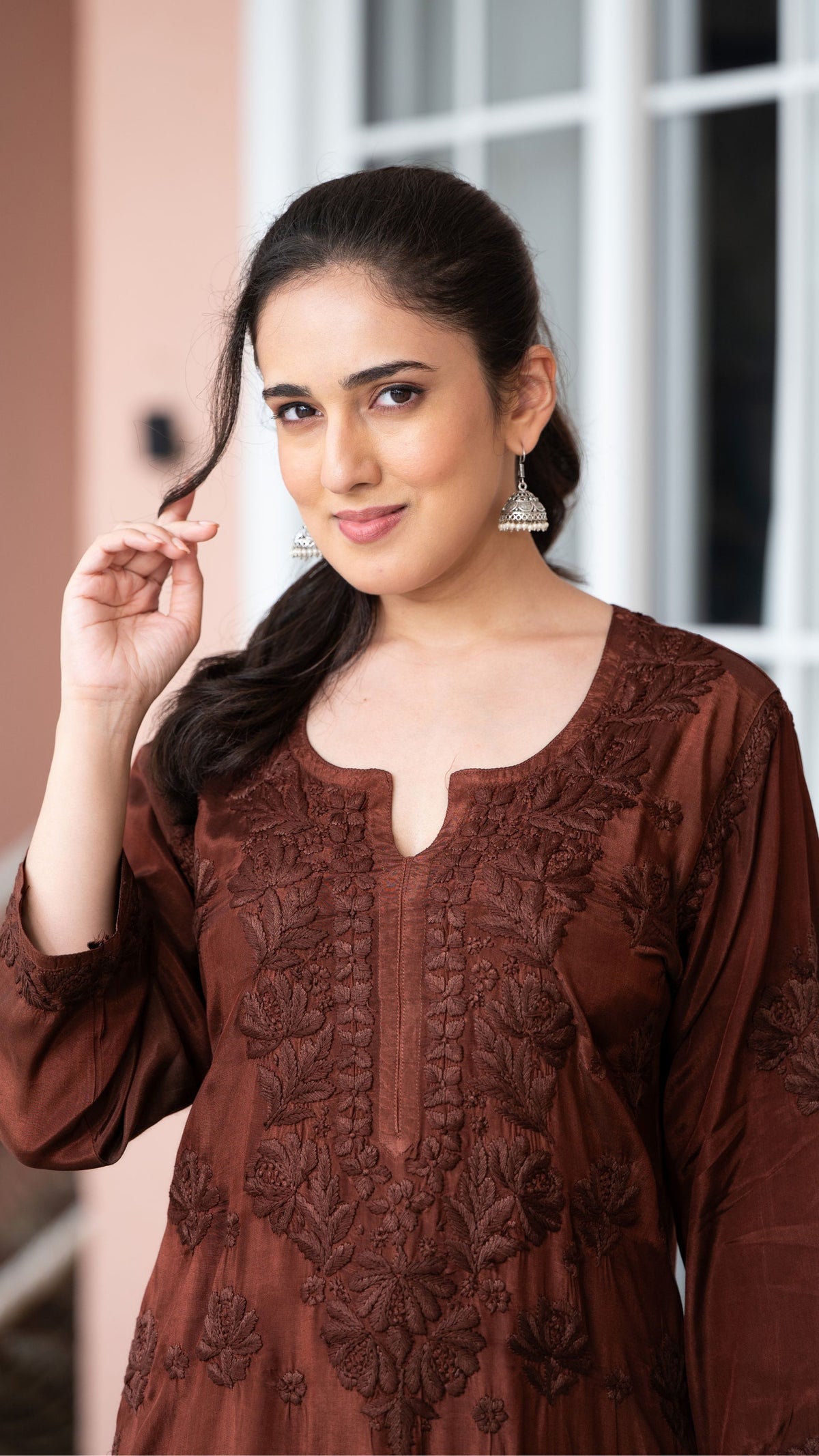 Gulnar Pure Muslin Chikankari Sets with Ombre Dupatta 3-Pc Set - Mocha Blush