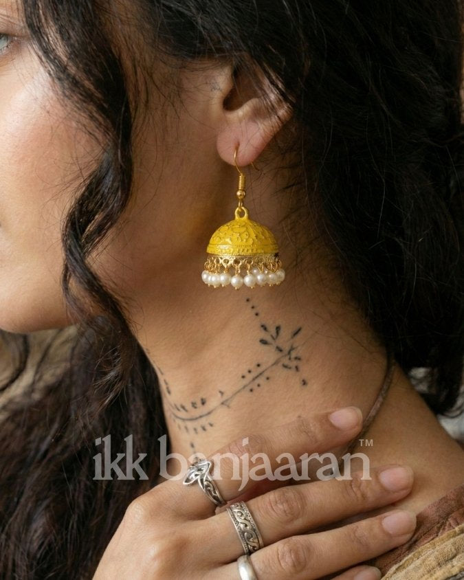 Handpainted Meenakari Jhumkas Gold