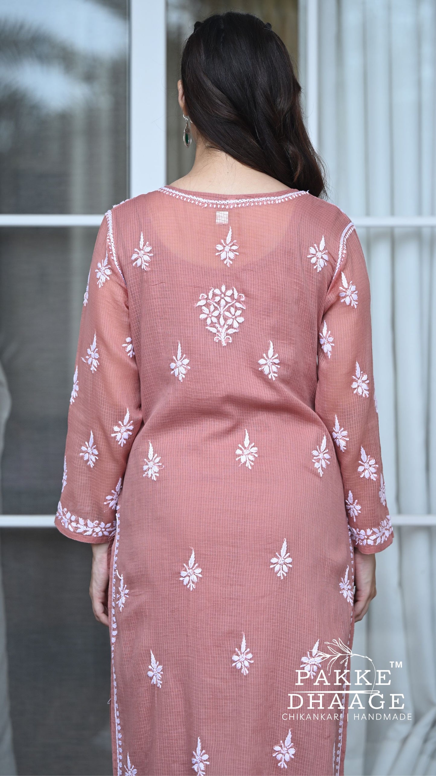 Aleena Pure Kota Doria Chikankari Kurta and Kurta Sets - Blush Brown