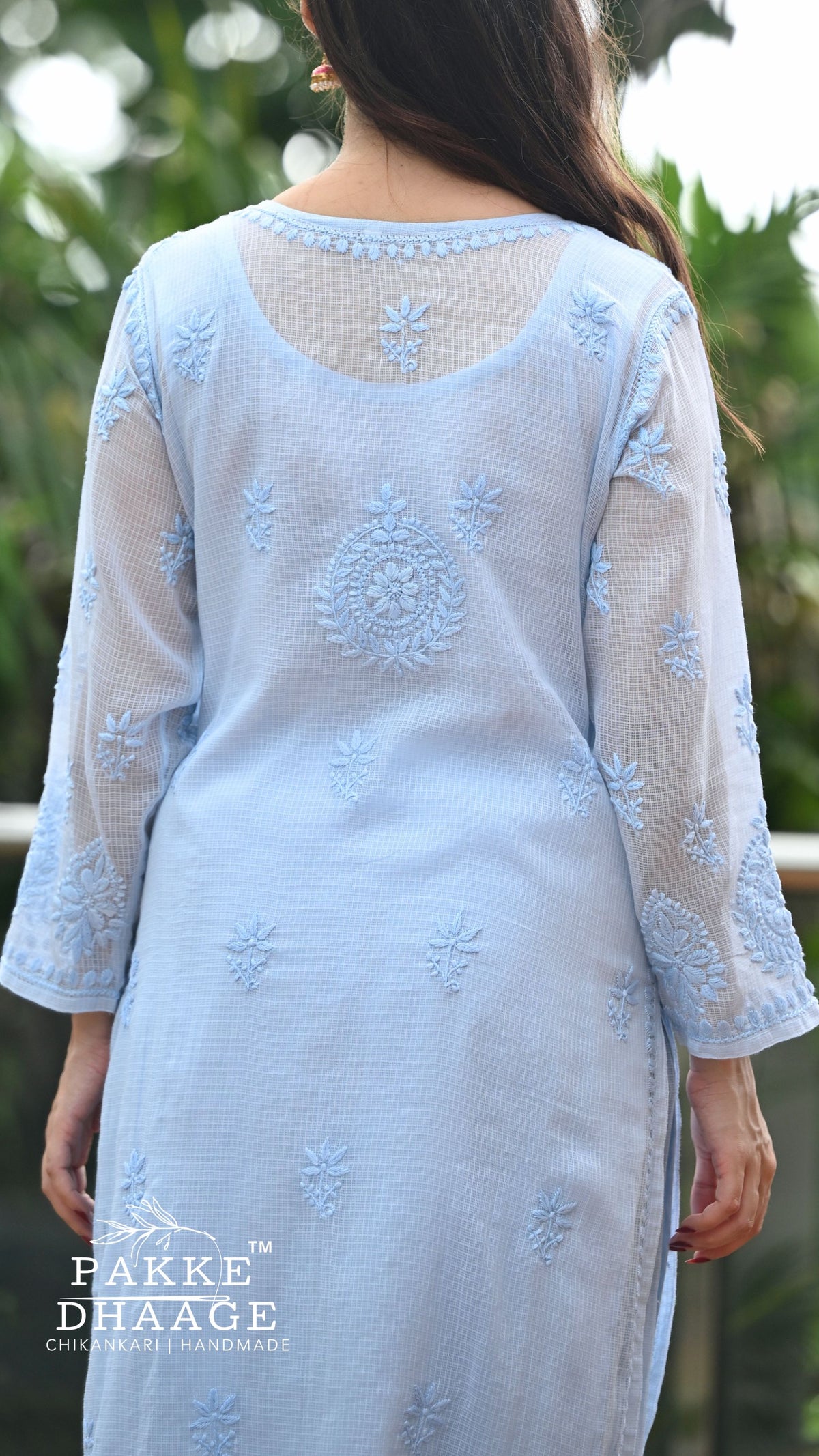 Amara Pure Kota Doria Chikankari Kurta & Kurta Sets - Powder Blue