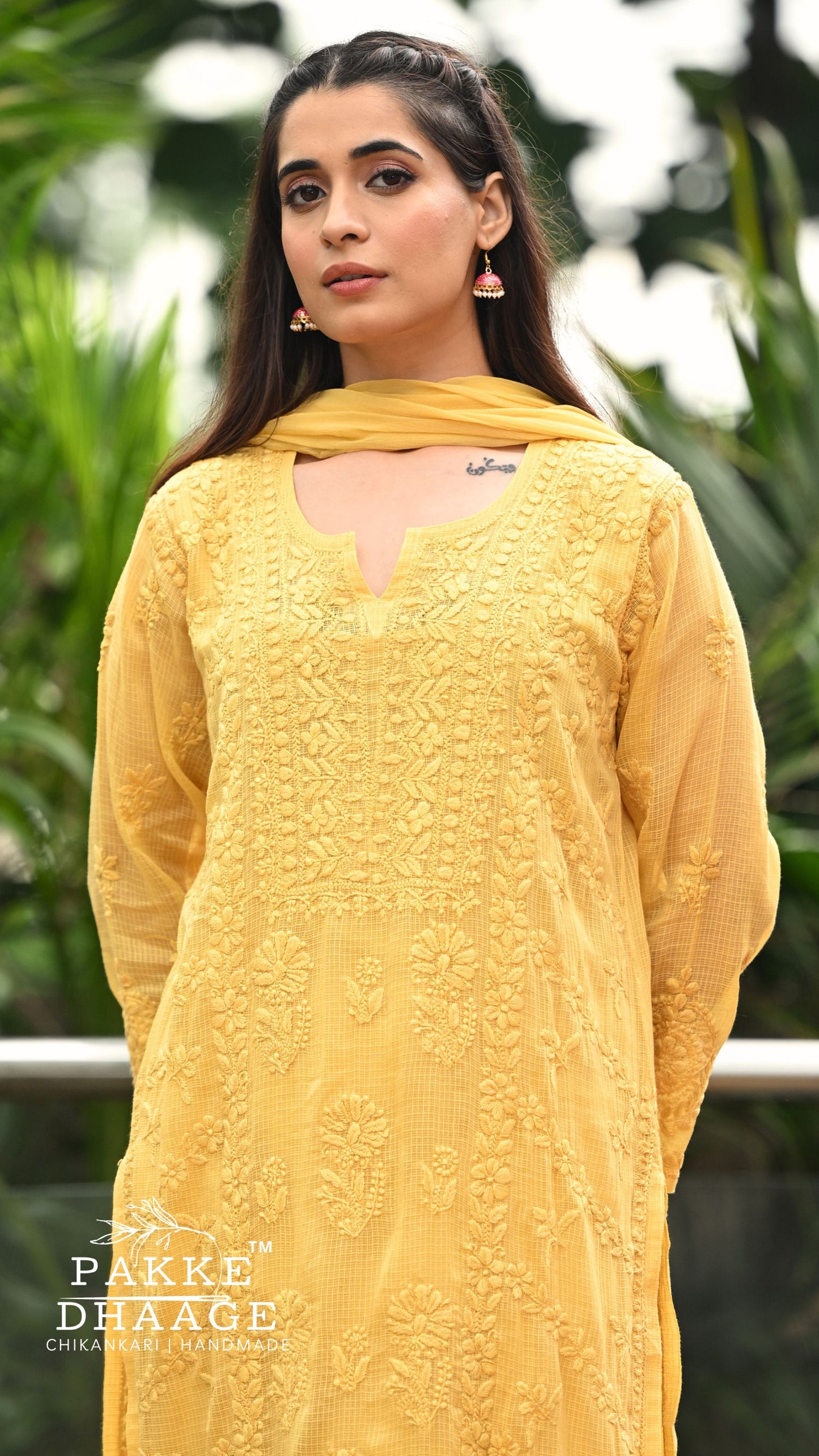 Amara Pure Kota Doria Chikankari Kurta & Kurta Sets - Sunbeam Yellow