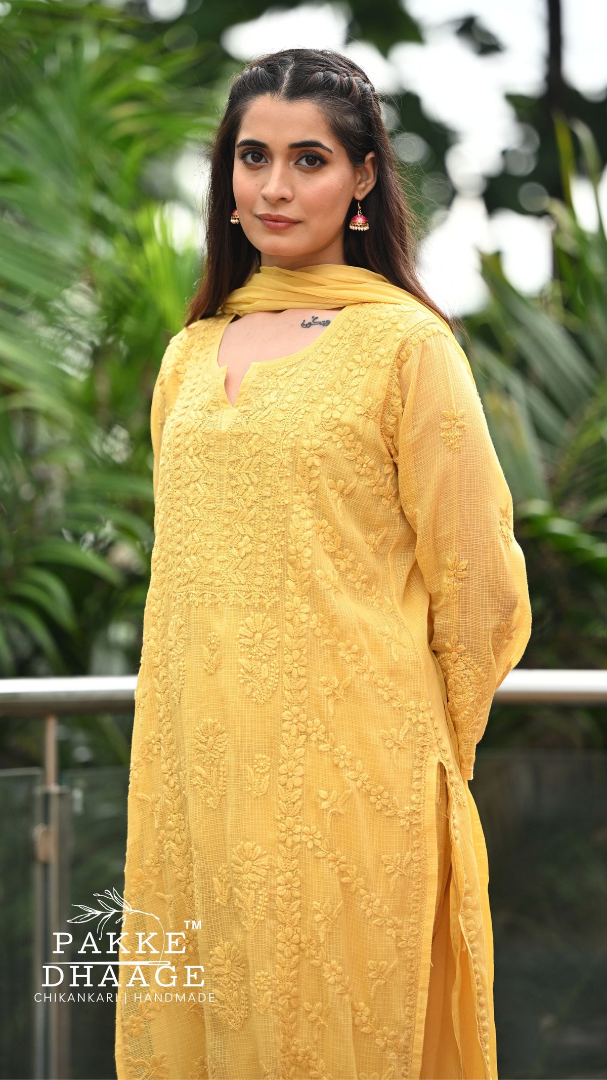 Amara Pure Kota Doria Chikankari Kurta & Kurta Sets - Sunbeam Yellow