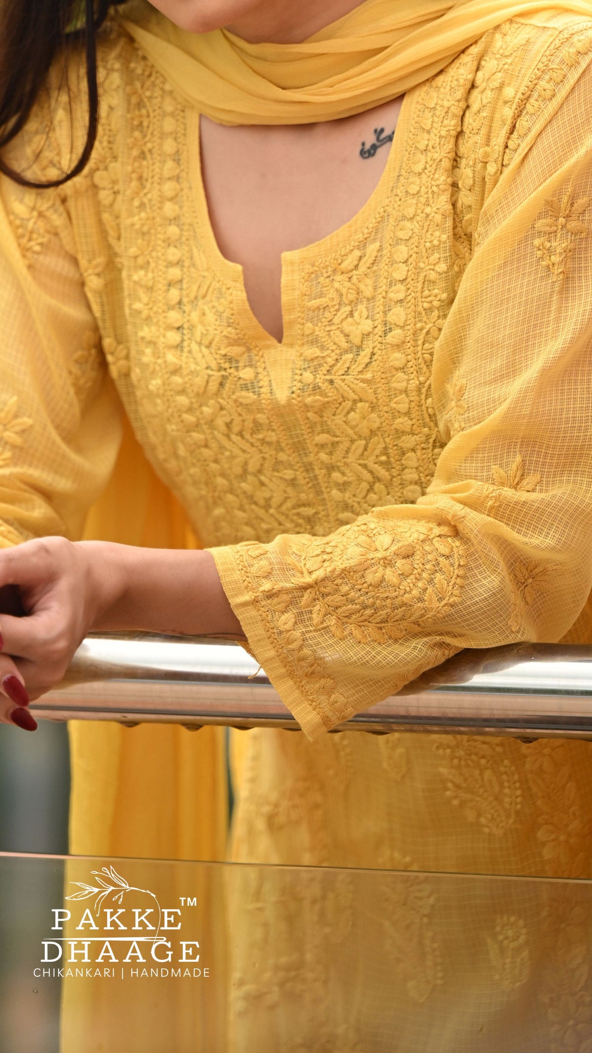 Amara Pure Kota Doria Chikankari Kurta & Kurta Sets - Sunbeam Yellow