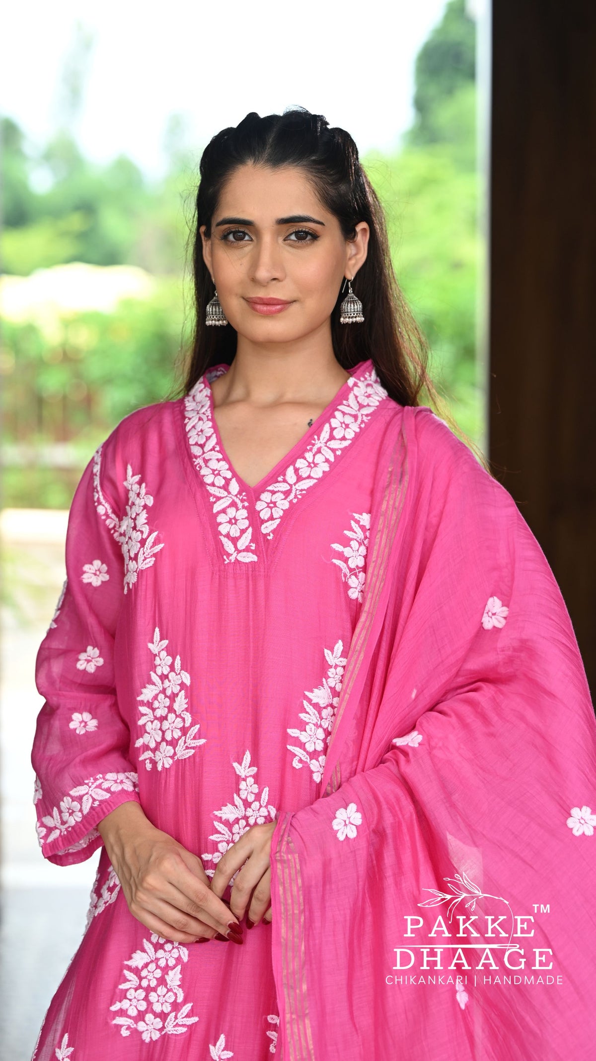 Alizeh Pure Chanderi 4-pc Chikankari Sets Pink