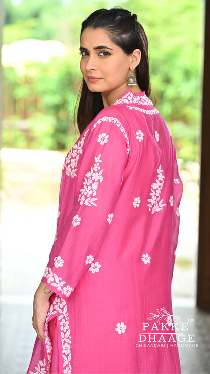Alizeh Pure Chanderi 4-pc Chikankari Sets Pink