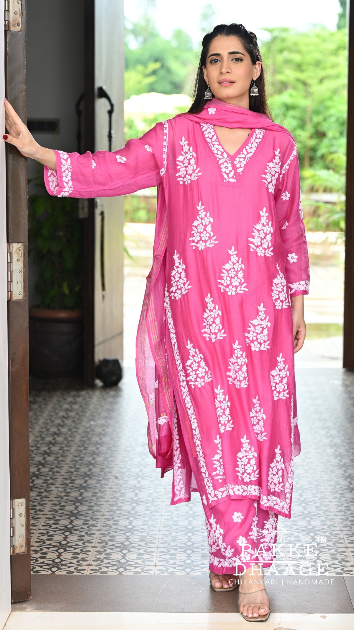 Alizeh Pure Chanderi 4-pc Chikankari Sets Pink