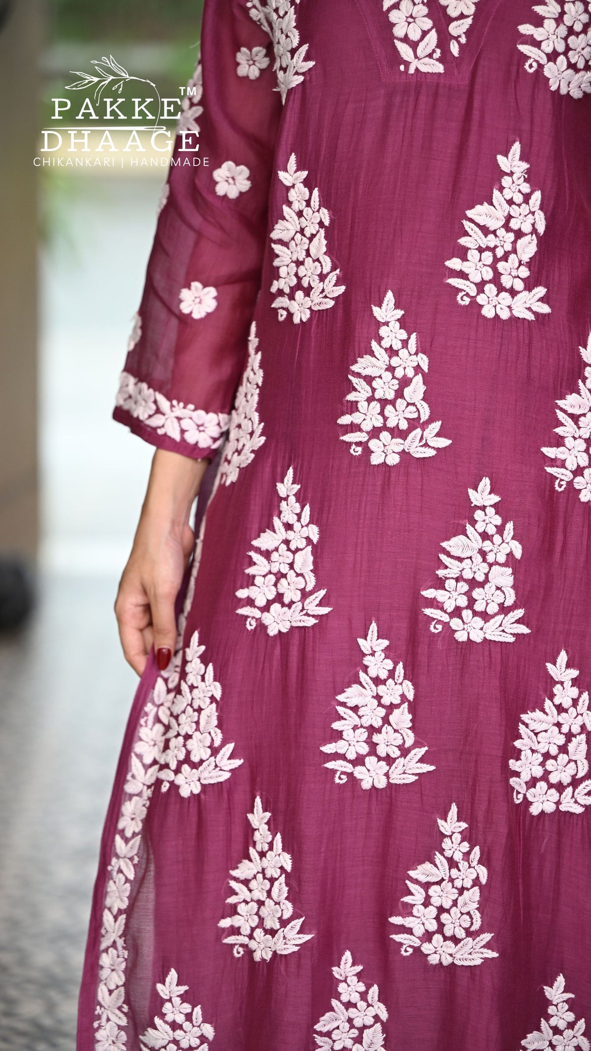 Alizeh Pure Chanderi 4-pc Chikankari Sets Berry Wine