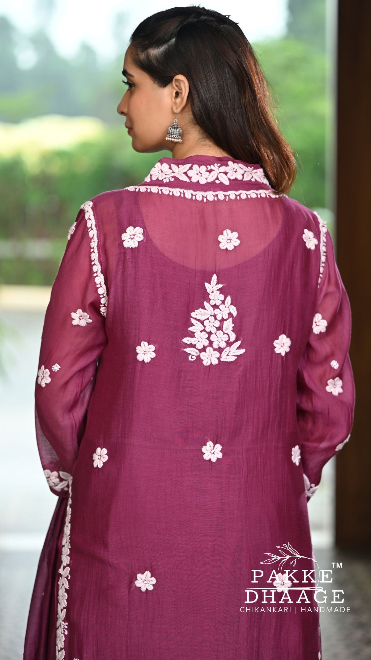 Alizeh Pure Chanderi 4-pc Chikankari Sets Berry Wine