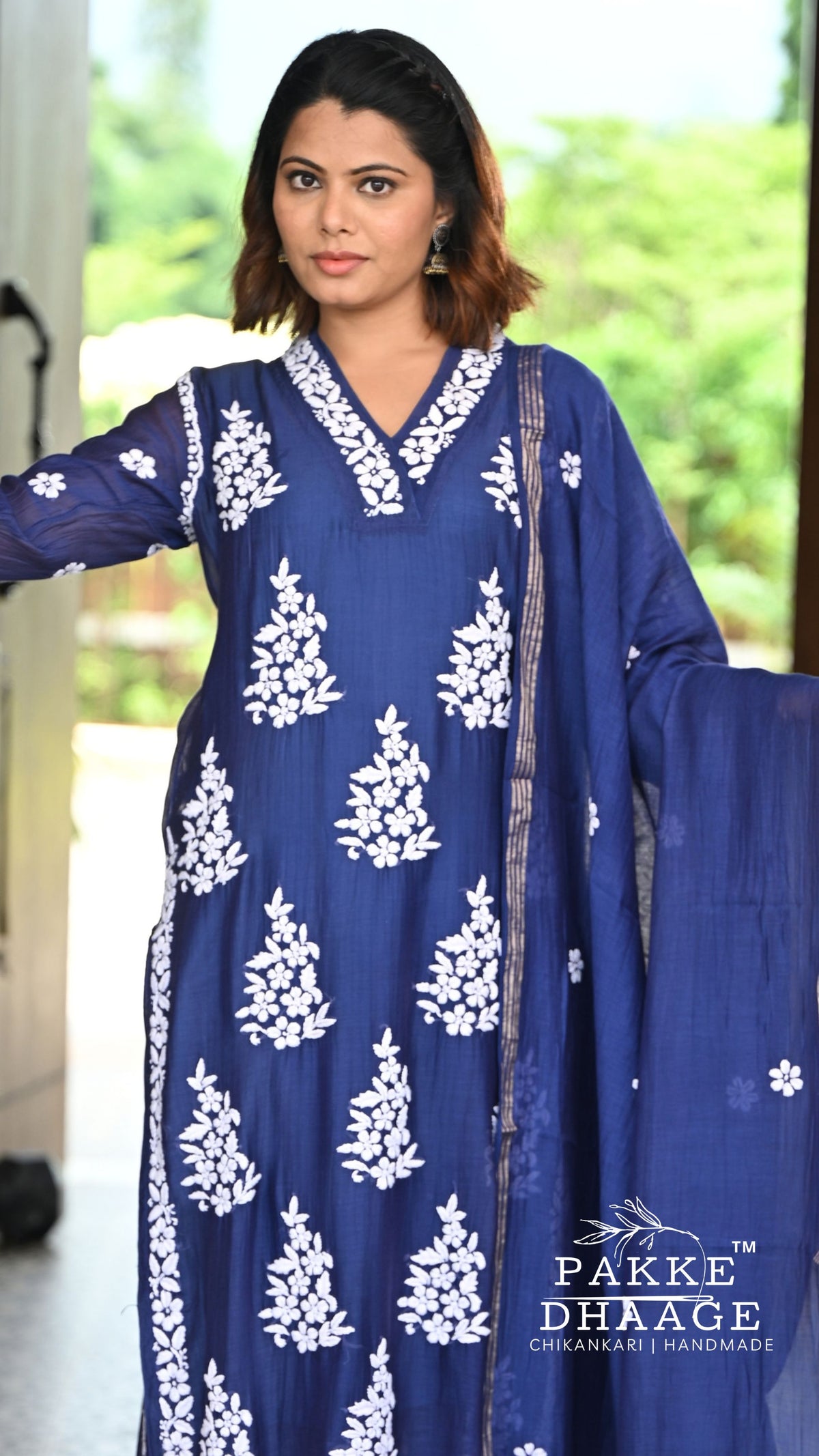Alizeh Pure Chanderi 4-pc Chikankari Sets - Royal Indigo