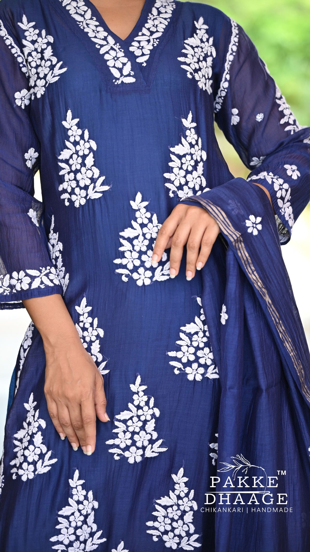 Alizeh Pure Chanderi 4-pc Chikankari Sets - Royal Indigo