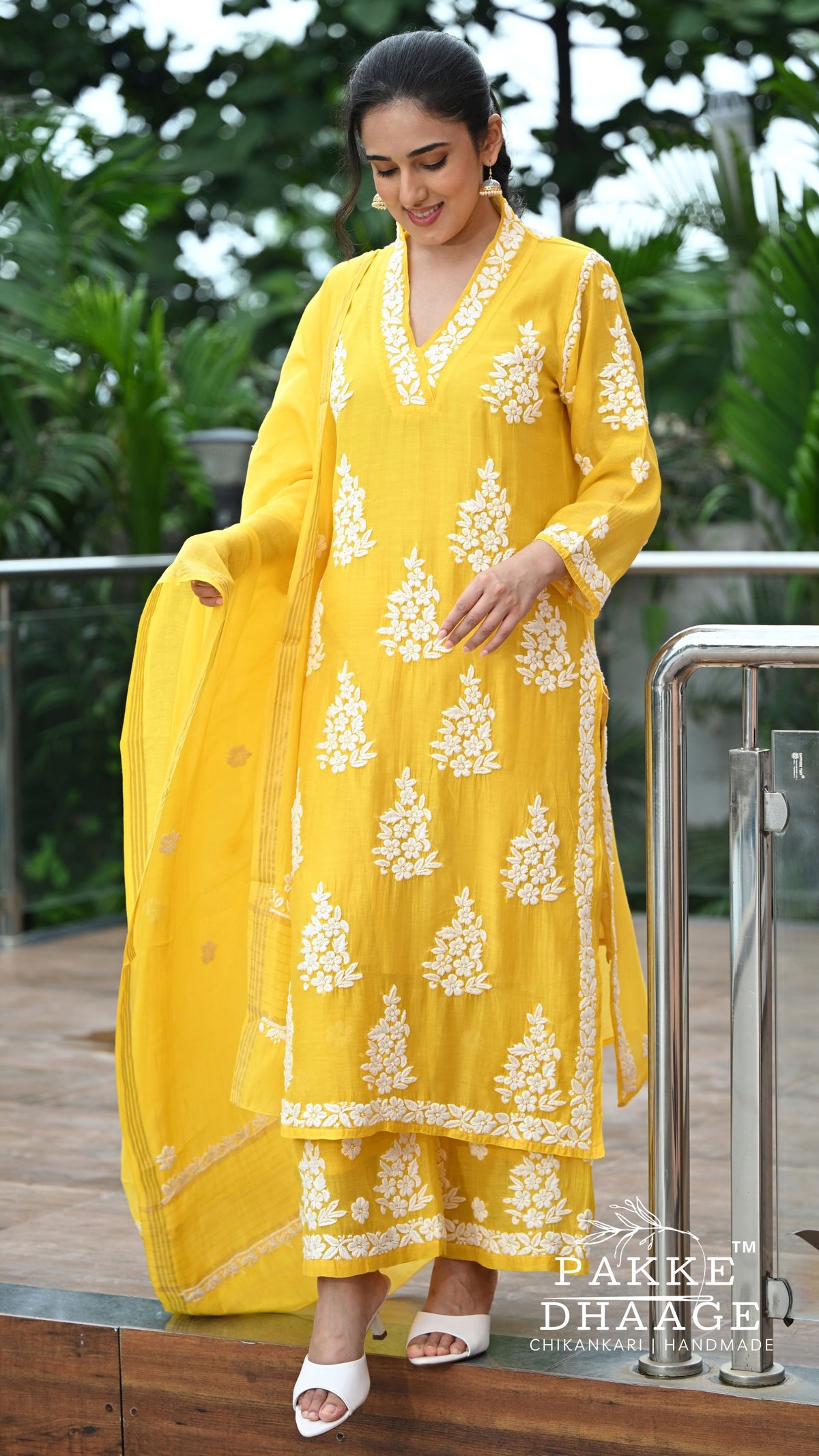 Alizeh Pure Chanderi 4-pc Chikankari Sets Haldi Yellow