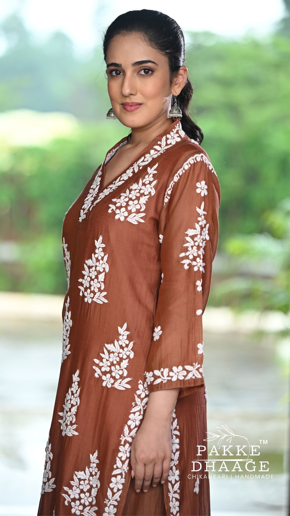 Alizeh Pure Chanderi 4-pc Chikankari Sets Cambridge Brown