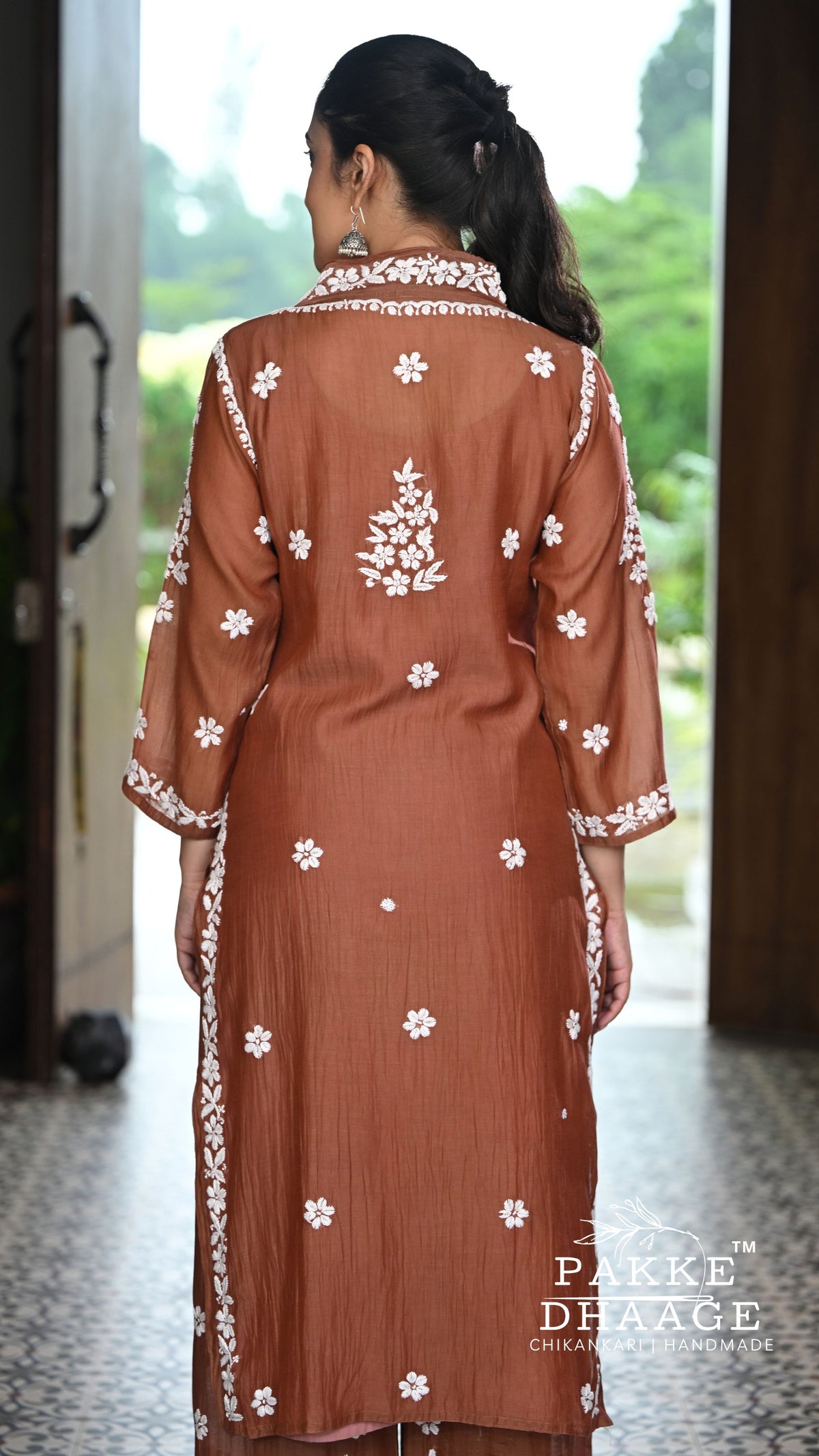 Alizeh Pure Chanderi 4-pc Chikankari Sets Cambridge Brown