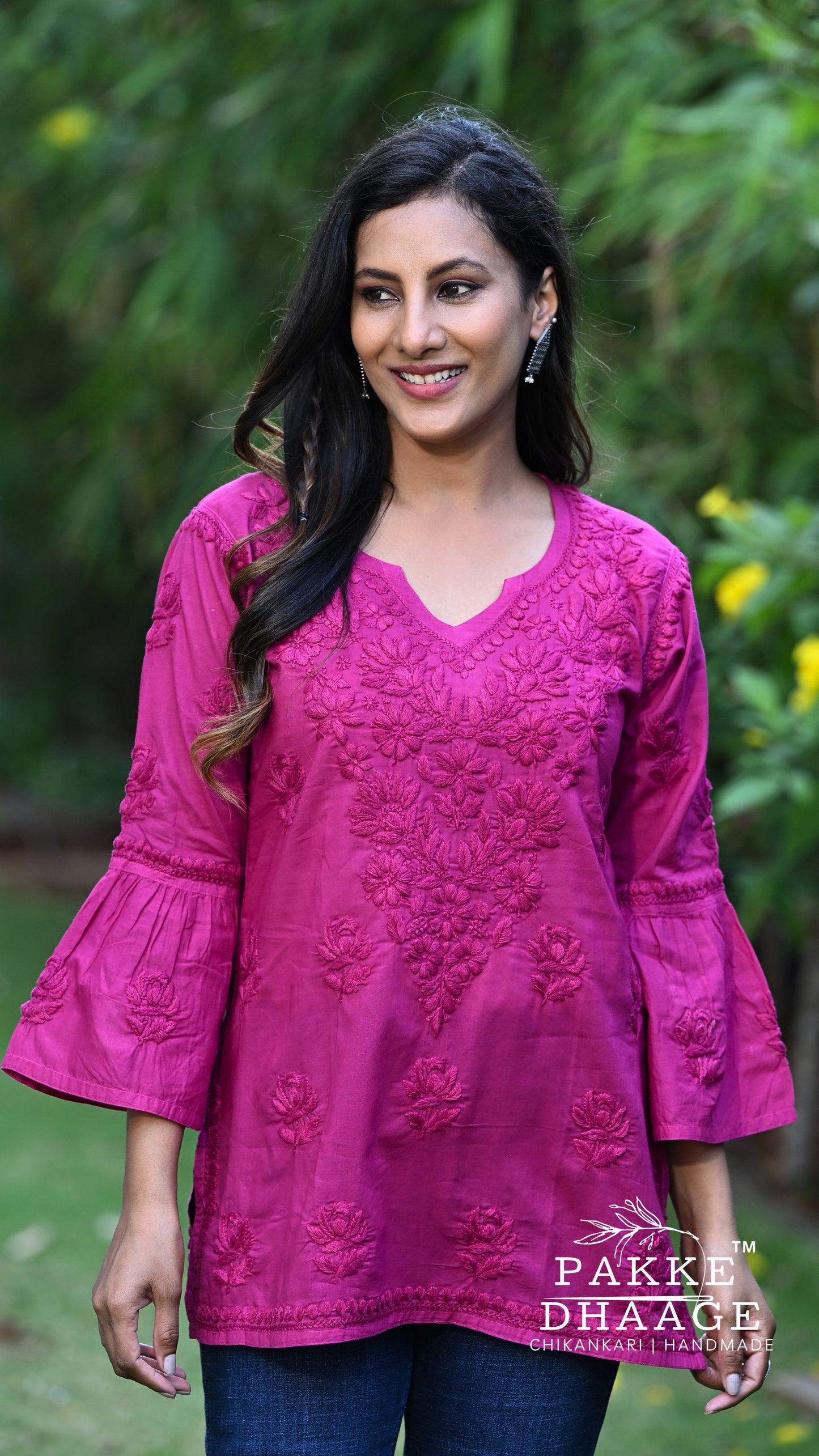 Gul Pure Cotton Chikankari Short Kurti - Raspberry Pink