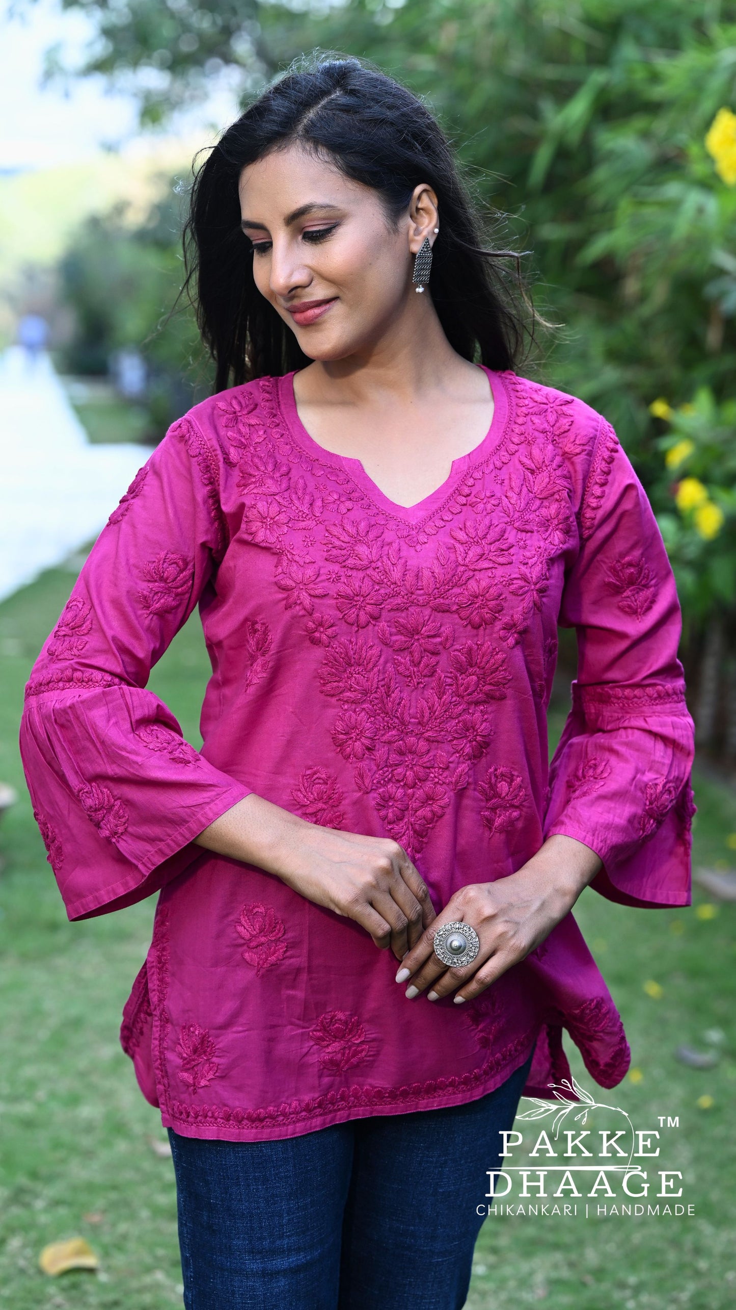 Gul Pure Cotton Chikankari Short Kurti - Raspberry Pink