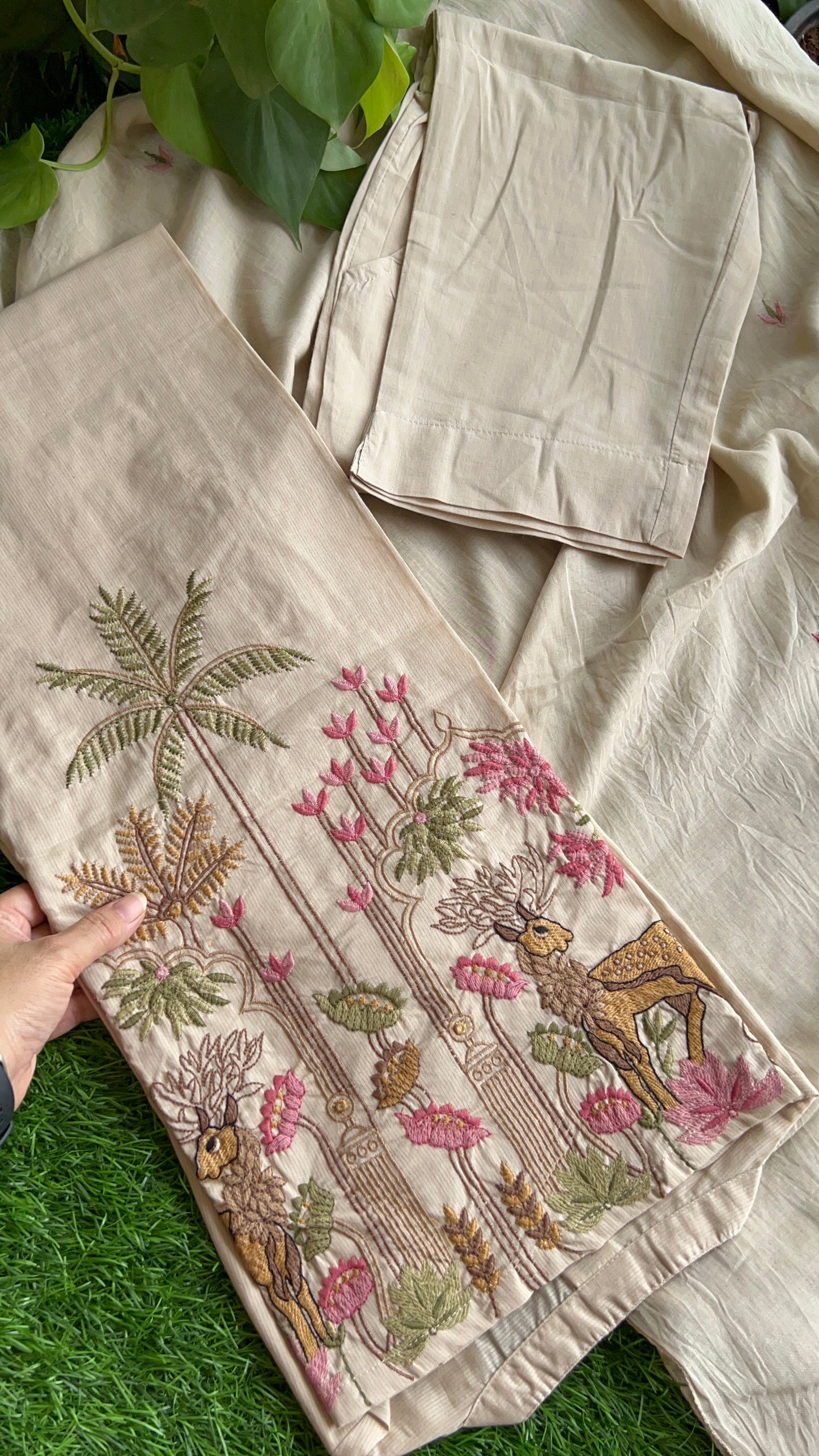 Needle Art Embroidered 3-Pc Suit Set Beige