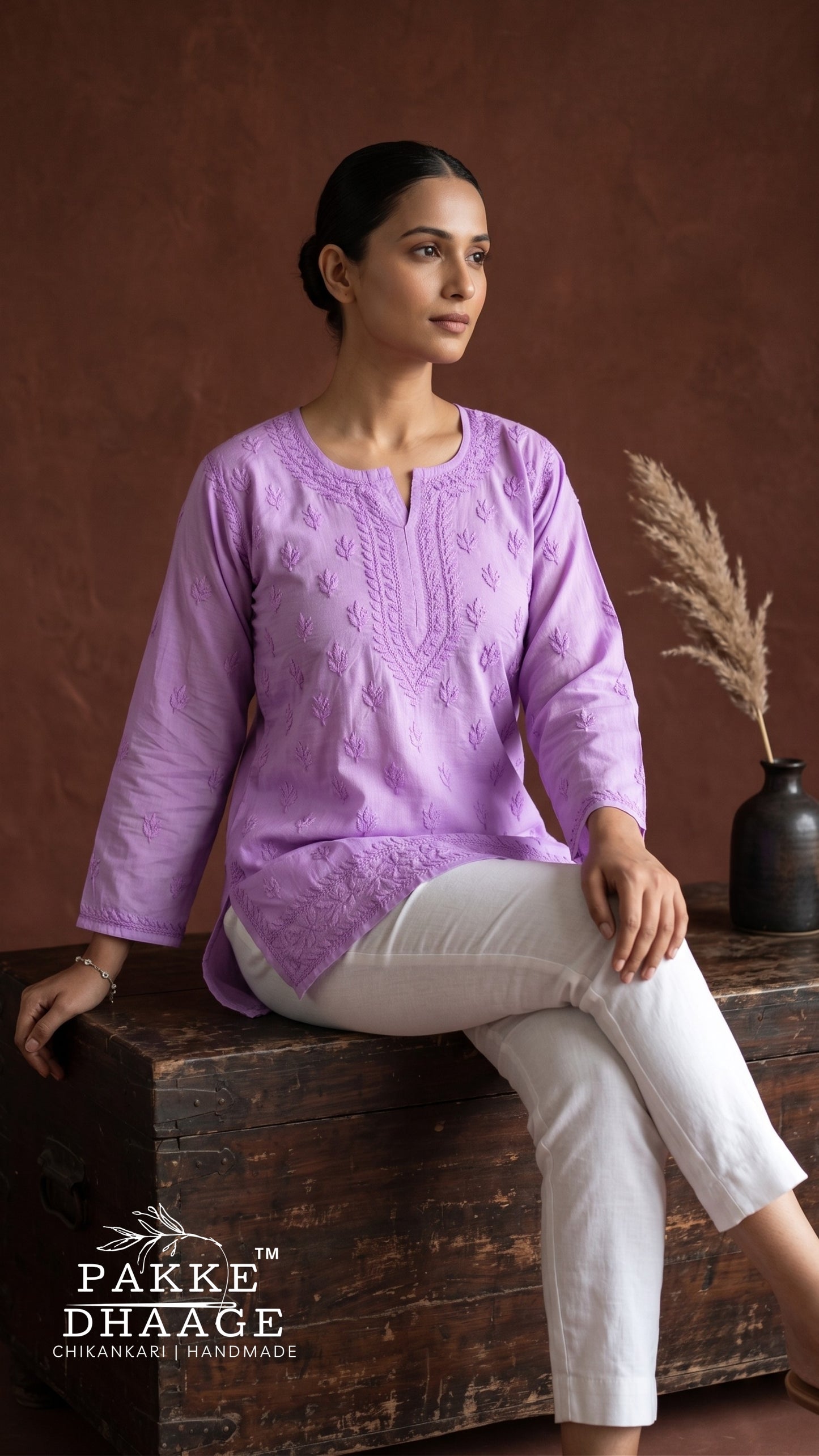 Ira Pure Cotton Chikankari Short Kurti - Lilac