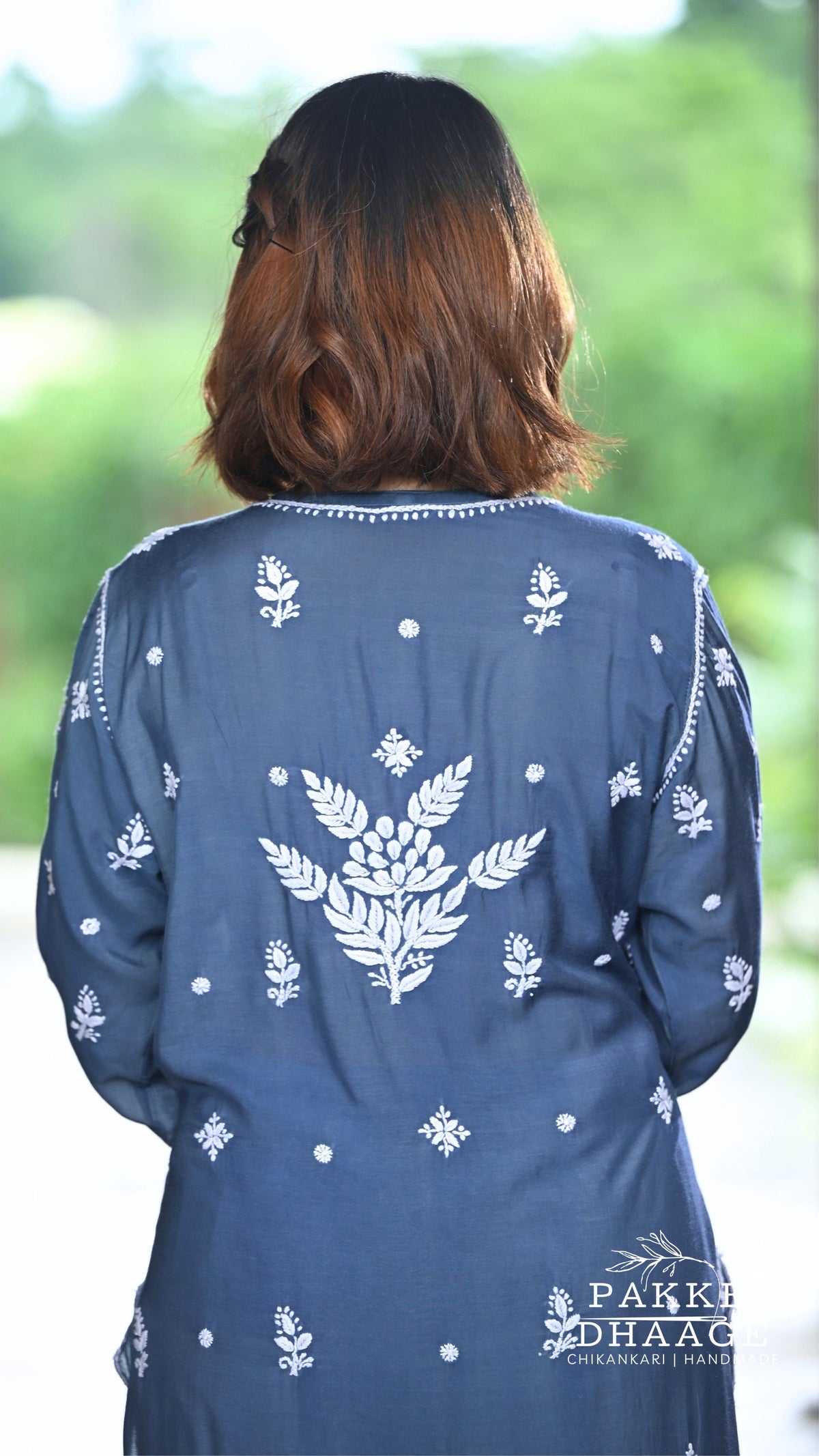 Zeenat Chikankari Lace Cutwork Kurta Set with Dupatta 3-Pc Set - Smoky Indigo