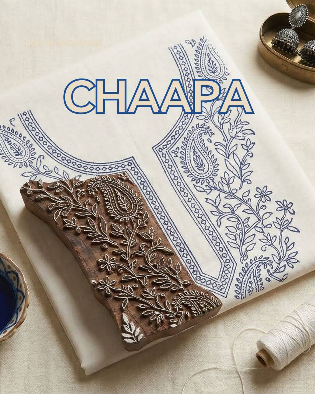 Hand-carved wooden thappi block printing for authentic Chikankari - Pakke Dhaage