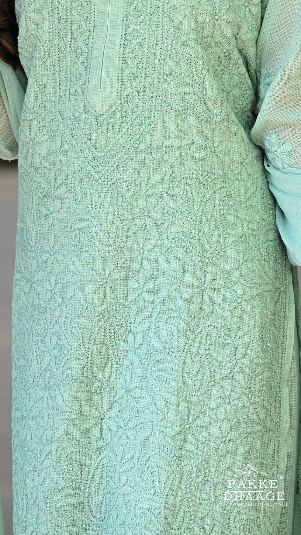 Nazia Pure Kota Doria Chikankari Kurta and Kurta Sets - Sage Green