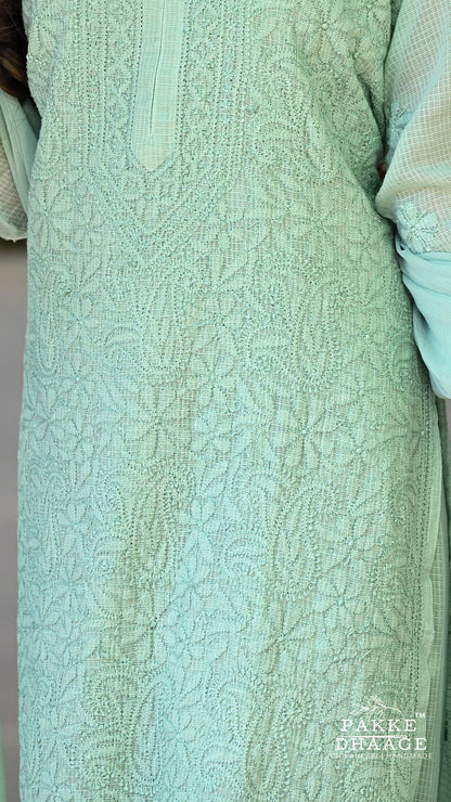 Nazia Pure Kota Doria Chikankari Kurta and Kurta Sets - Sage Green
