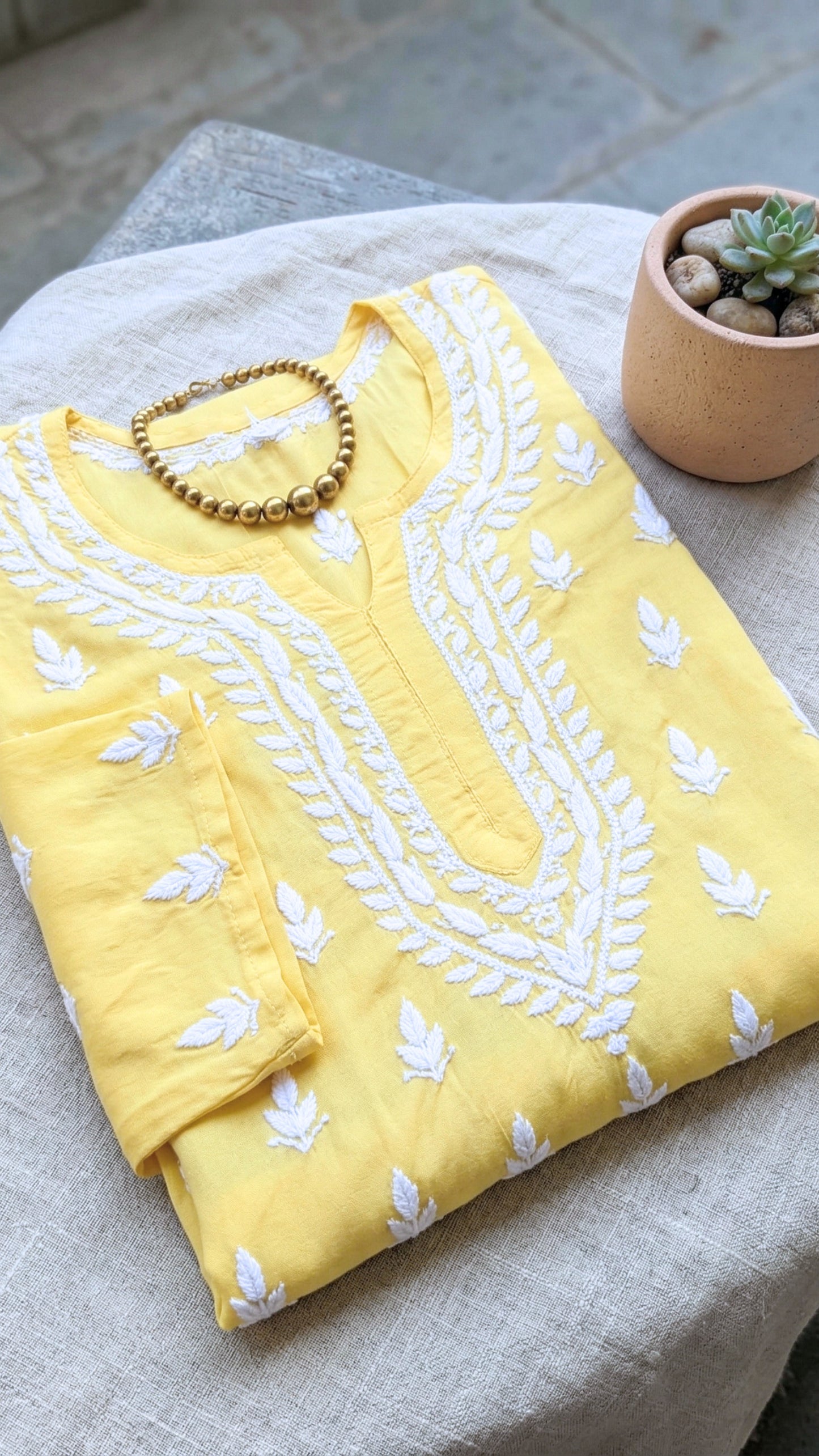 Sana Premium Modal Chikankari Kurta Pant 2PC Set Sunshine Yellow