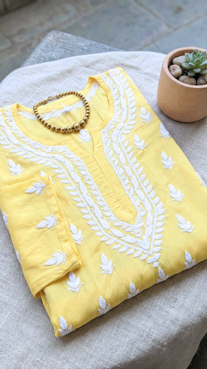 Sana Premium Modal Chikankari Kurta Pant 2PC Set Sunshine Yellow