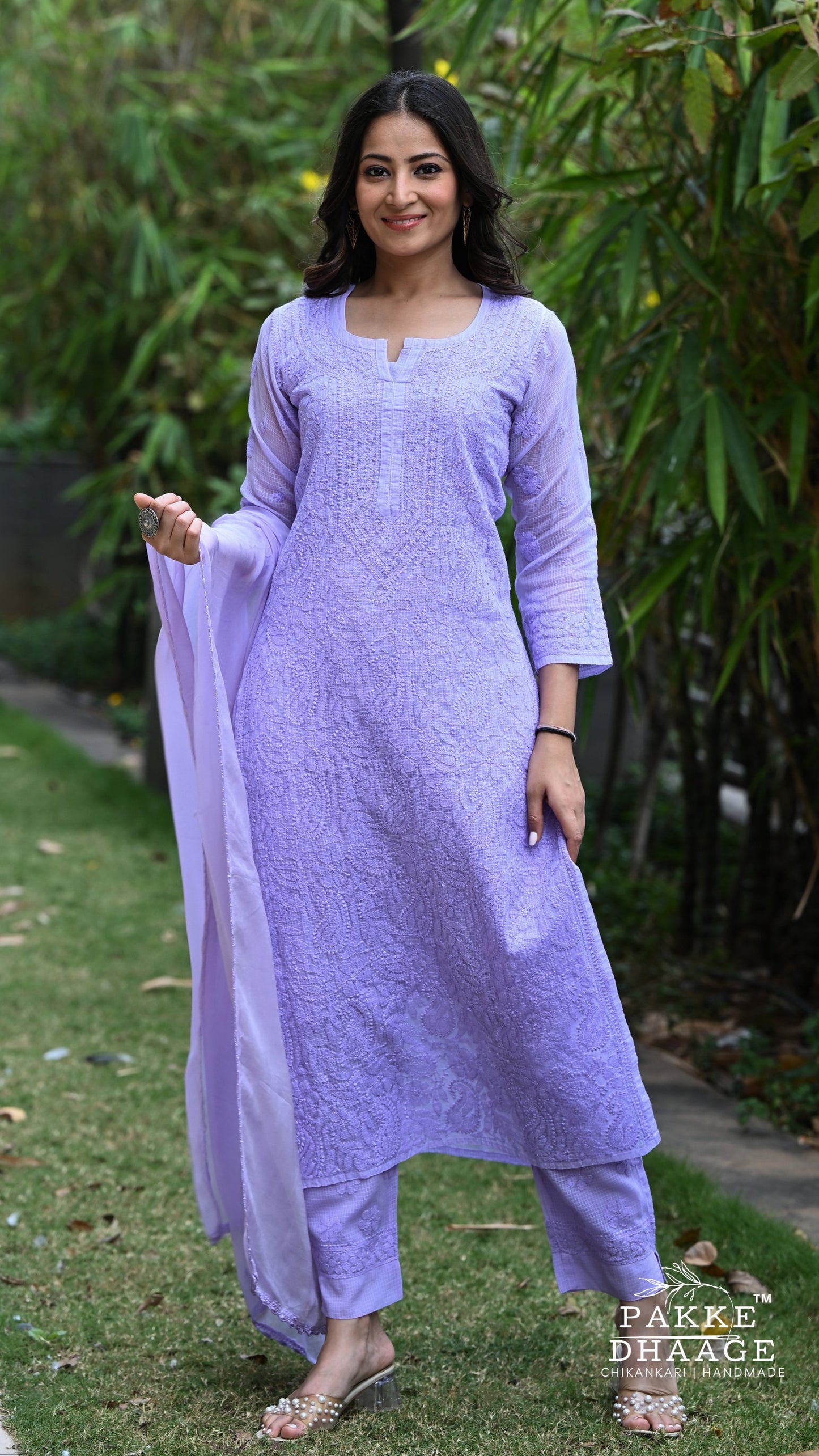 Nazia Pure Kota Doria Chikankari Kurta and Kurta Sets - Orchid Lilac