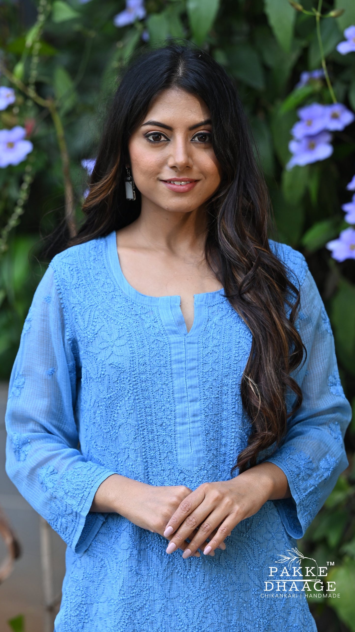 Nazia Pure Kota Doria Chikankari Kurta and Kurta Sets - French Blue