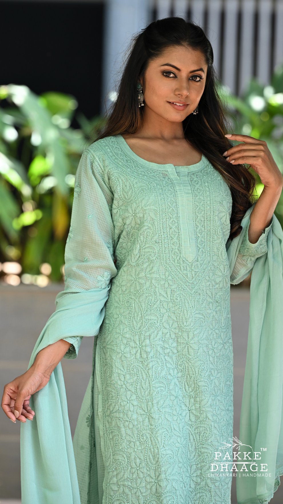 Nazia Pure Kota Doria Chikankari Kurta and Kurta Sets - Sage Green