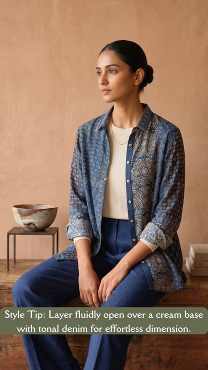Indigo Artisanal Patchwork Printed Shirt