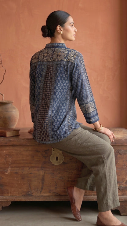 Indigo Artisanal Patchwork Printed Shirt